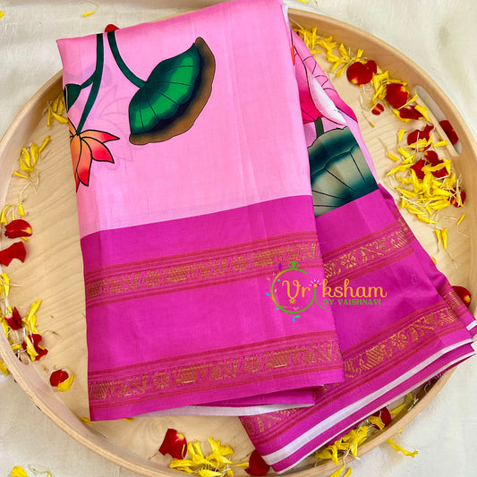 Light Pink Kalamkari Soft Silk Saree -VS3161