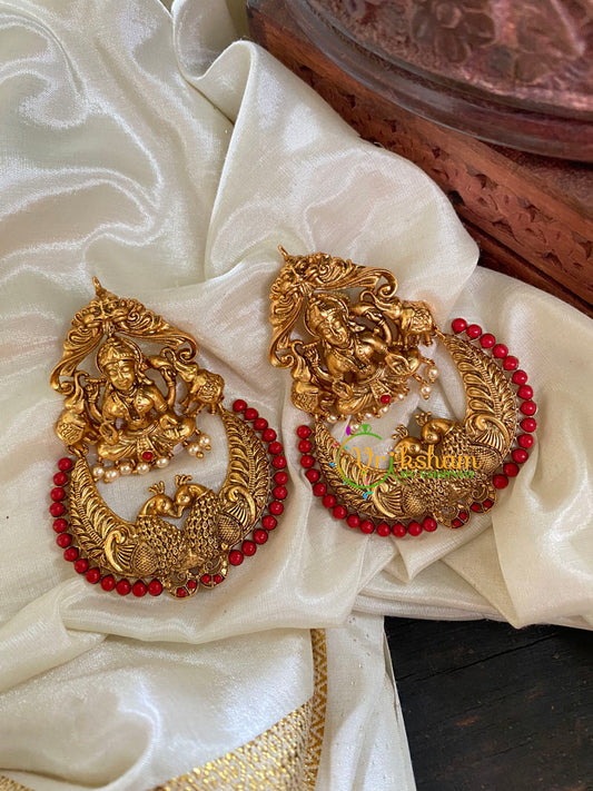 Lakshmi Stud Peacock Chandbali Dangler-Red-G5084