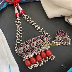 Oxidized Silver Pearl Choker-Red -S287