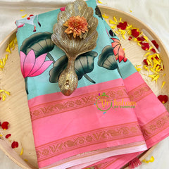 Sea Green with Pink Kalamkari Soft Silk Saree -VS3163