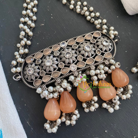 Oxidized Silver Pearl Choker-Orange -S289