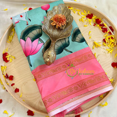 Sea Green with Pink Kalamkari Soft Silk Saree -VS3163