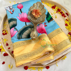 Light Blue with Yellow Pichwai Kalamkari Soft Silk Saree -VS3151