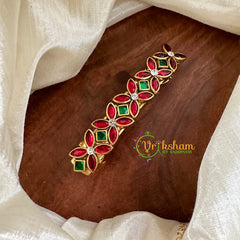 Kundan Hair Clip- Red Green -Floral-H450