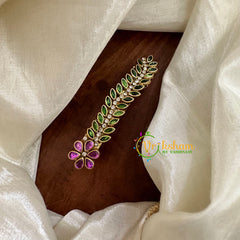 Kundan Hair Clip -Purple Green-Floral Leaves -H455