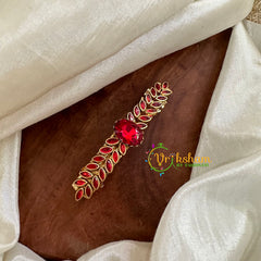 Kundan Hair Clip- Red Leaves -H459