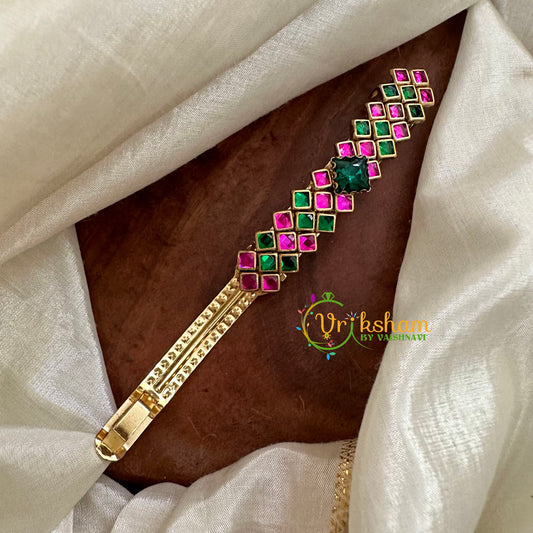 Kundan Hair Clip-Pink Green - Disco Dice -H460