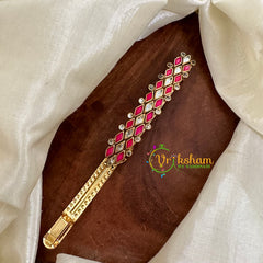 Kundan Hair Clip -Pink Red White -Dice -H470