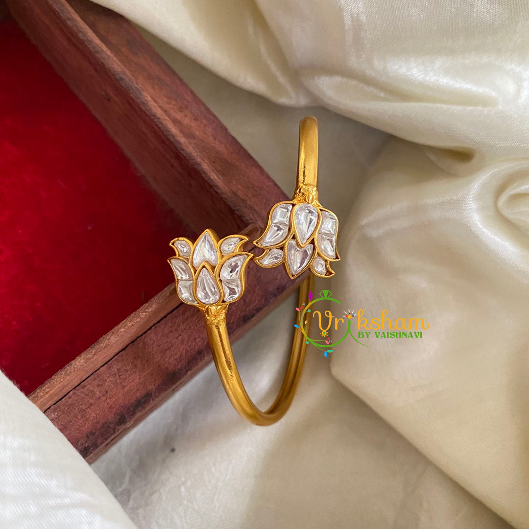 Gold Look Alike Kada Bracelet -White-Lotus -G066