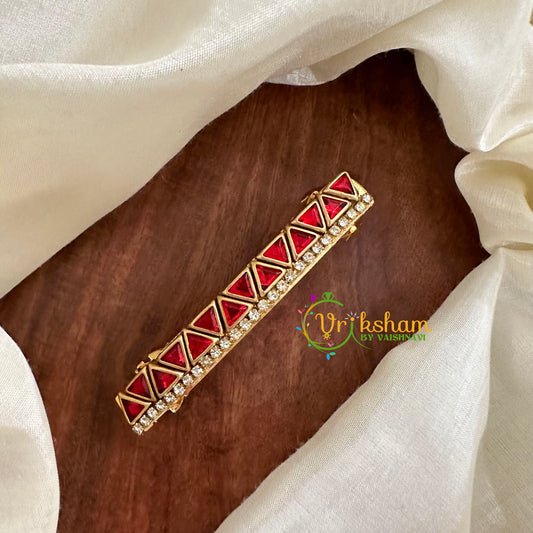 Kundan Hair Clip -Red-Triangle -H477