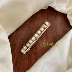 Kundan Hair Clip -Matt White Pearl-Round -H478