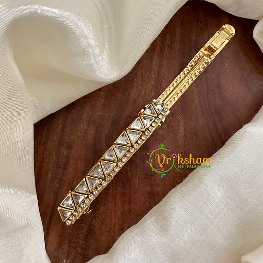 Kundan Hair Clip -Glossy White -Triangles -H480