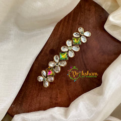 Kundan Hair Clip -White Green-Floral Dice -H488