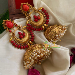 Premium Stone Traditional Jumbo Jhumkas-Orange-G3125