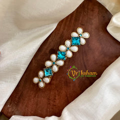 Kundan Hair Clip -White Light Blue -Floral Dice -H489