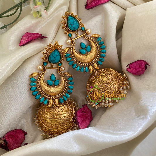 Premium Stone Traditional Jumbo Jhumkas-Turquoise-G3124