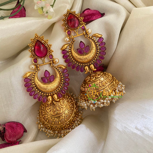 Premium Stone Traditional Jumbo Jhumkas-Red-G3123