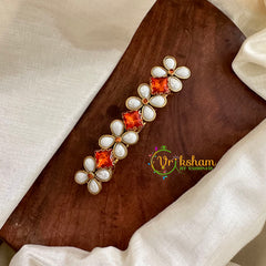 Kundan Hair Clip -White Orange-Floral Dice -H491