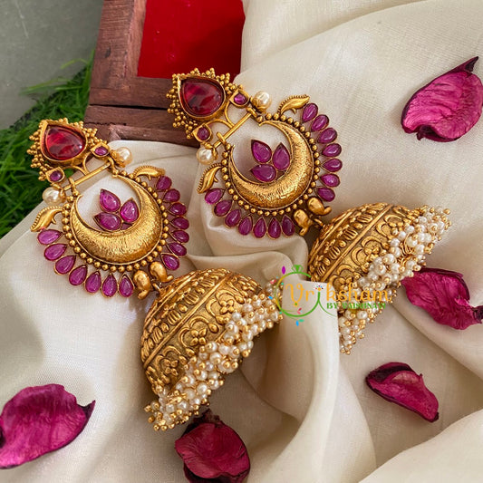 Premium Stone Traditional Jumbo Jhumkas-Red-G3123