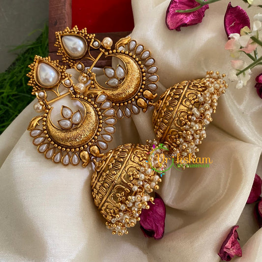 Premium Stone Traditional Jumbo Jhumkas-White-G3126