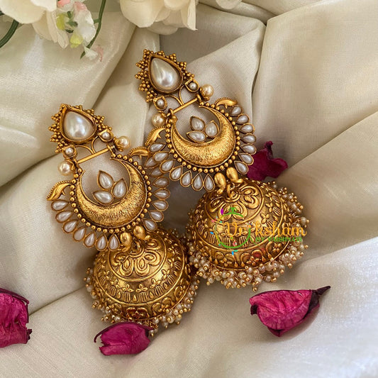 Premium Stone Traditional Jumbo Jhumkas-White-G3126