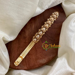 Kundan Hair Clip -Matt Gold- Hearts -H496