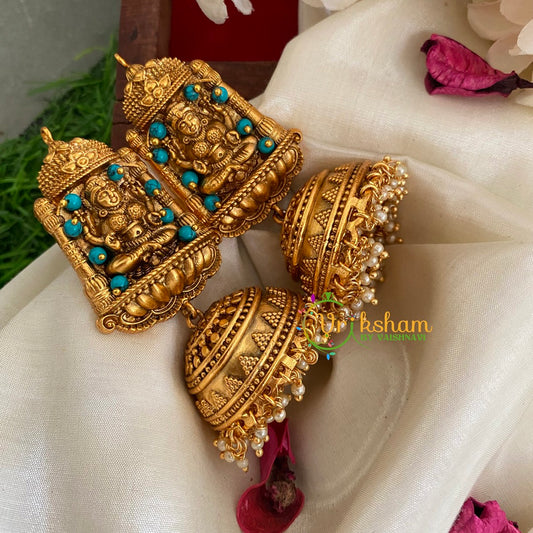 Beaded Traditional Lakshmi Temple Jhumkas-Light Blue-G3133