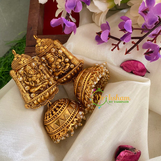 Beaded Traditional Lakshmi Temple Jhumkas-Pearl-G3129