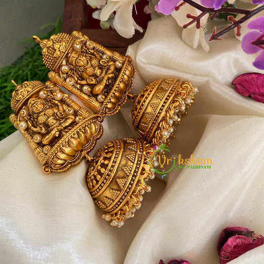 Beaded Traditional Lakshmi Temple Jhumkas-Pearl-G3129