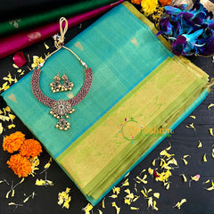 Sea Green with Light Green Handloom Silk Cotton Saree-VS133