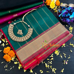 Dark Green with Red Handloom Silk Cotton Saree-VS138