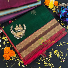 Dark Green Kolam Butta Silk Cotton Saree-VS142