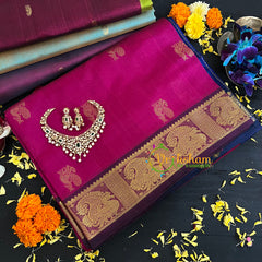 Pink with Blue Handloom Silk Cotton Saree-VS143