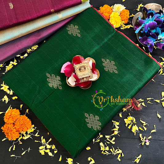 Dark Green Kolam Butta Silk Cotton Saree-VS142