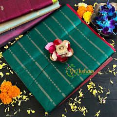 Dark Green with Red Handloom Silk Cotton Saree-VS138