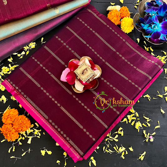  Dark Maroon with Pink Handloom Silk Cotton Saree-VS125