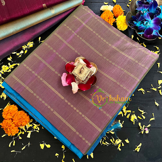 Light Brown with Blue Handloom Silk Cotton Saree-VS136