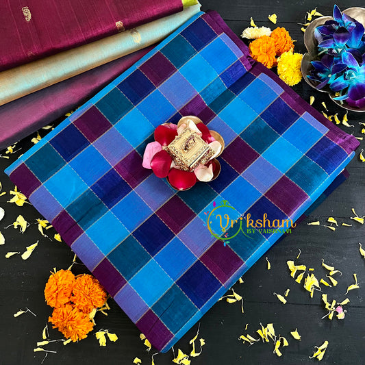  Blue Madras Checks Handloom Silk Cotton Saree-VS134