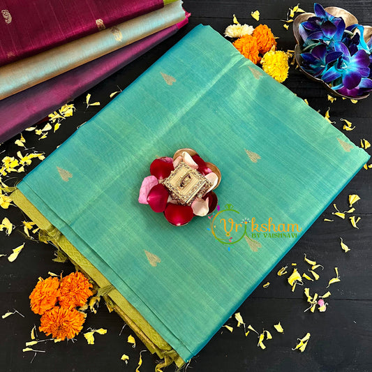 Sea Green with Light Green Handloom Silk Cotton Saree-VS133