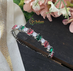 American Diamond Bracelet- Red Green- Silver Tone -G2516