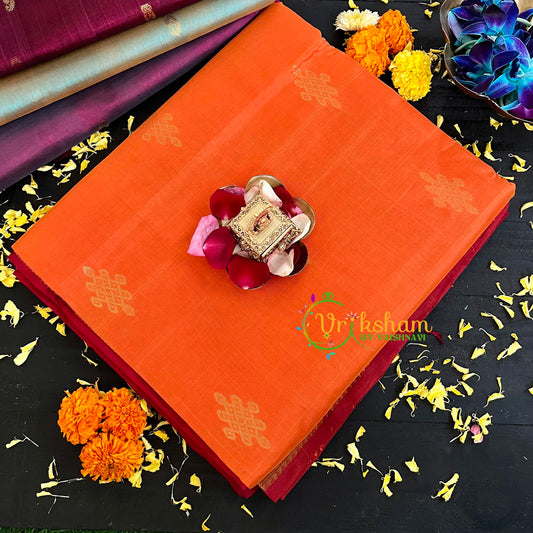  Orange with Red Handloom Silk Cotton Saree-VS128