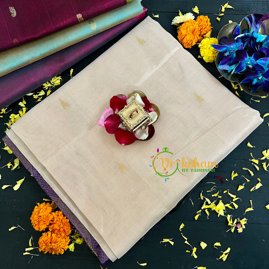 Half White with Blue Handloom Silk Cotton Saree-VS132