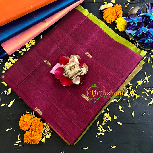  Maroon with Light Green Handloom Silk Cotton Saree-VS127