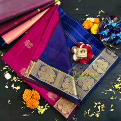 Pink with Blue Handloom Silk Cotton Saree-VS143