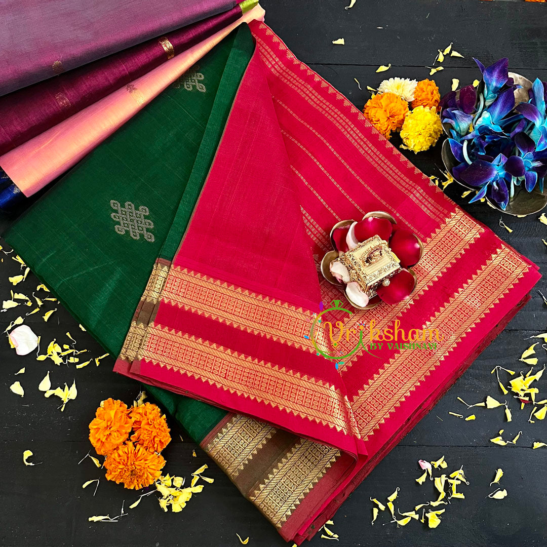 Dark Green Kolam Butta Silk Cotton Saree-VS142