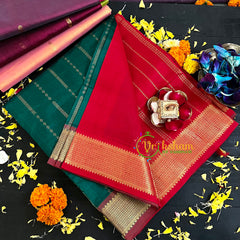 Dark Green with Red Handloom Silk Cotton Saree-VS138