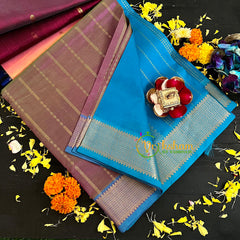 Light Brown with Blue Handloom Silk Cotton Saree-VS136