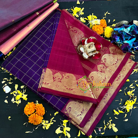 Violet Kattam with Maroon Handloom Silk Cotton Saree-VS135