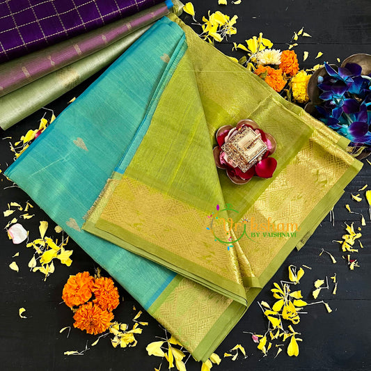 Sea Green with Light Green Handloom Silk Cotton Saree-VS133