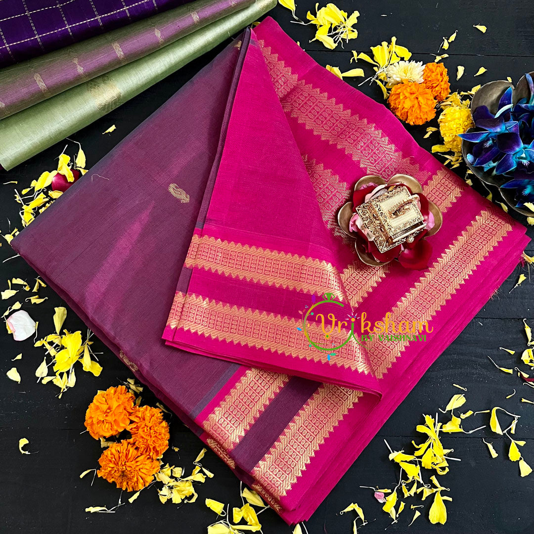 Maroon with Pink Handloom Silk Cotton Saree-VS130